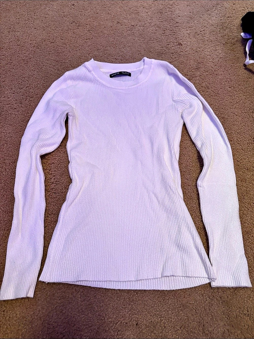 SHEIN Ribbed Knit Crew Neck Long Sleeve Top Long Sleeve Ribbed Top in Purple